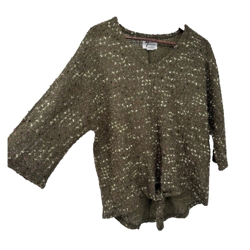 Andrea Jovine Open Knit Sweater Green Crochet Pullover L Goblincore Granola